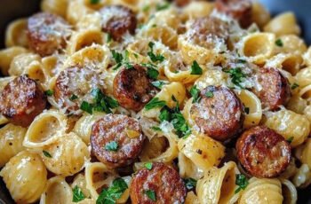 Garlic Butter Sausage Bites with Creamy Parmesan Pasta