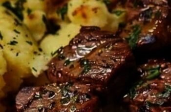 Garlic Butter Steak Bites and Cheesy Smashed Potatoes