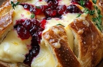Garlic Herb Sourdough Bread Stuffed with Brie and Cranberry Sauce