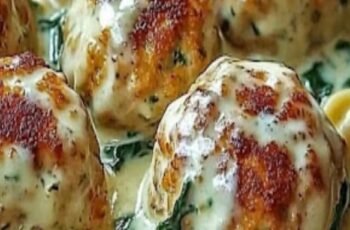 Chicken Ricotta Meatballs with Spinach Alfredo Sauce