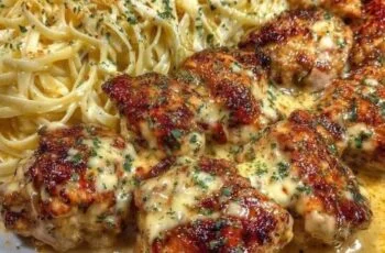 Creamy Garlic Butter Chicken & Linguine in Alfredo Sauce